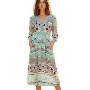 Firefly Women's Boho Geometric Print Maxi Dress w/Pockets Multicolor Size Small​